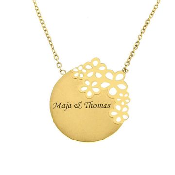 Pendentif fleur acier doré personnalisé - 2144