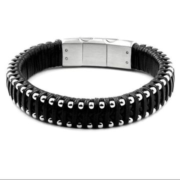 Bracelet cuir noir personnalisé - 2197