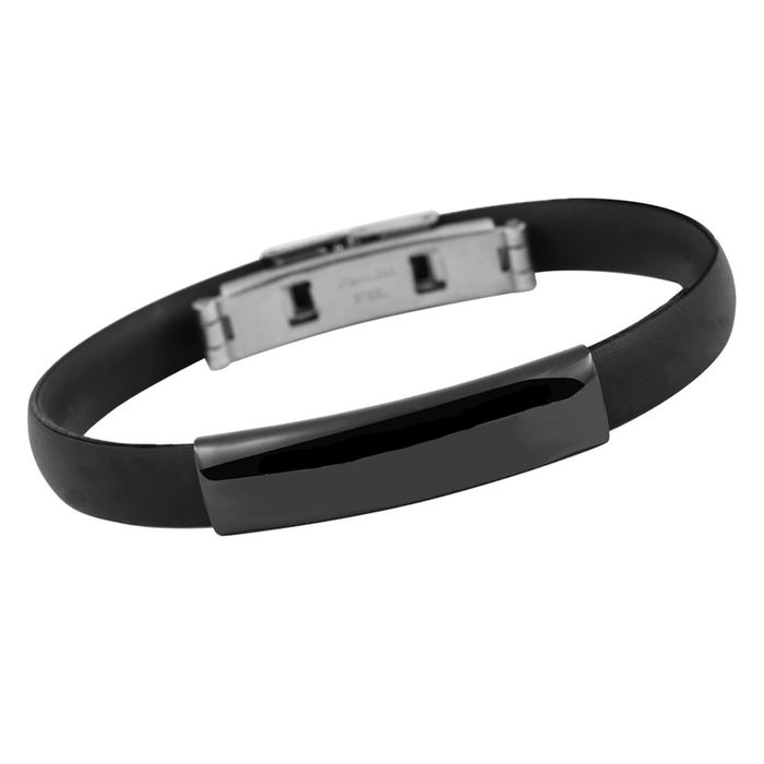 Bracelet Homme Noir Caoutchouc Et Acier - Taille Réglable 21cm+4 | Neuf Avec étiquettes