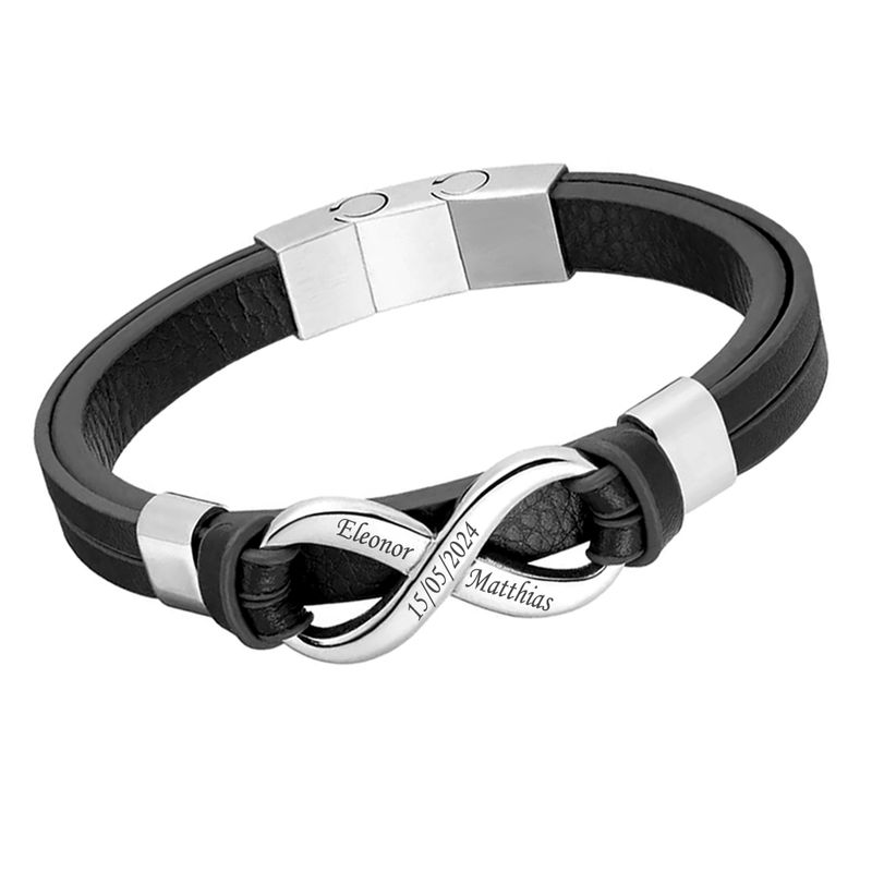 Bracelet En Cuir Synthétique Tressé Noir - Fermoir Mousqueton, Style Simple Et Chic
