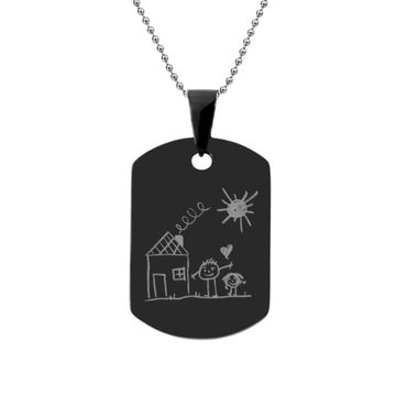 Pendentif plaque acier noir avec votre dessin - 2626