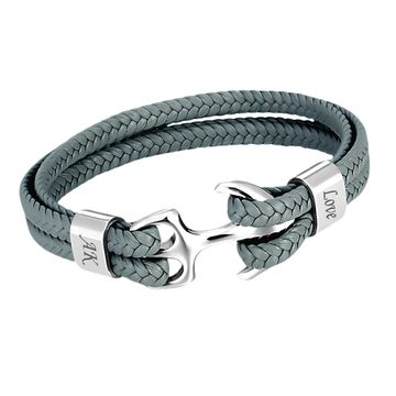 Bracelet cuir ancre gris personnalisé - 2210