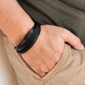 Bracelet cuir noir personnalisé - 2897