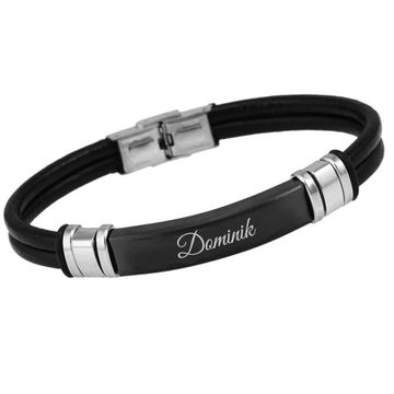 Bracelet cuir noir personnalisé - 2304