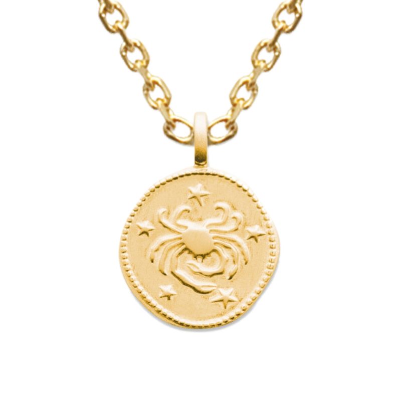 Pendentif Médaille Signe Zodiaque Cancer – Plaqué Or, Forme Ronde, Occasion