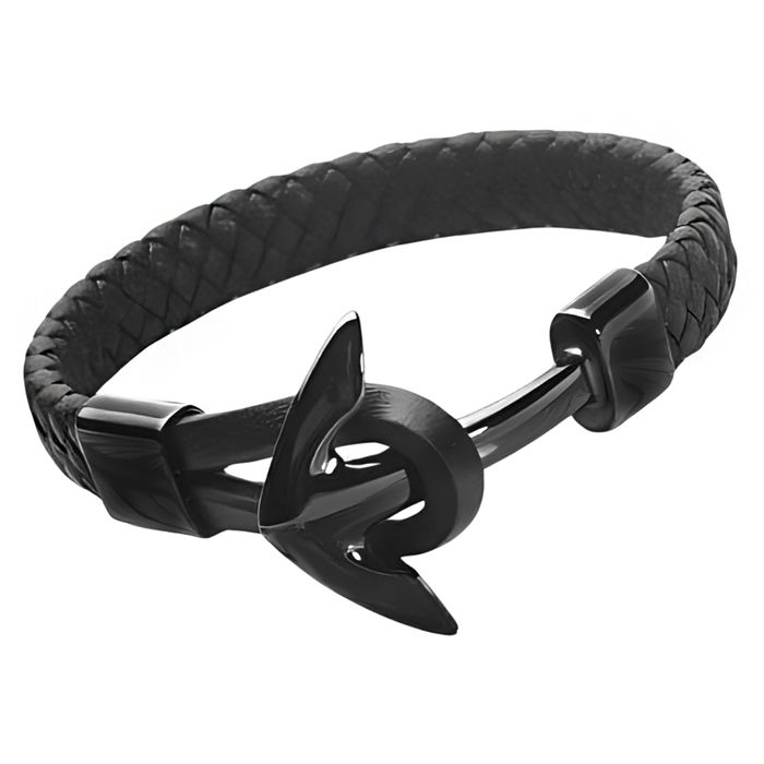 Bracelet cuir ancre noir personnalisé 2220