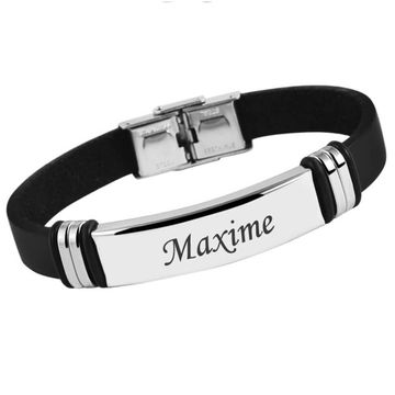 Bracelet cuir noir personnalisé - 2091