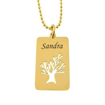 Pendentif arbre de vie acier doré personnalisé - 2142