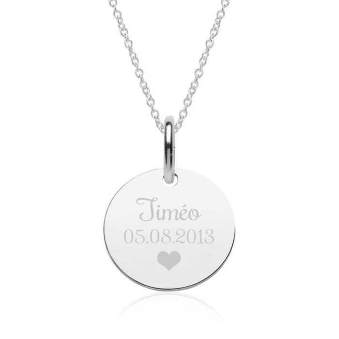 Pendentif Verseau, gravure face/verso, Argent rhodié, zodiaque luxe