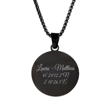 Pendentif acier noir rond personnalisé - 2488