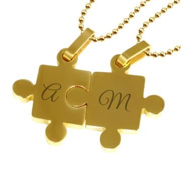 Duo pendentif puzzle doré personnalisable - 2377