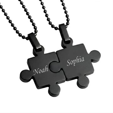 Duo pendentif puzzle noir personnalisable - 2378