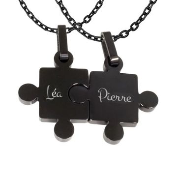 Duo pendentif puzzle noir personnalisable - 2378