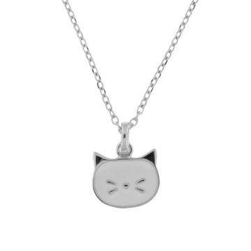 Pendentif chat émaillé blanc personnalisé - 2335