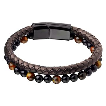 Bracelet cuir marron pierres naturelles personnalisé - 2469