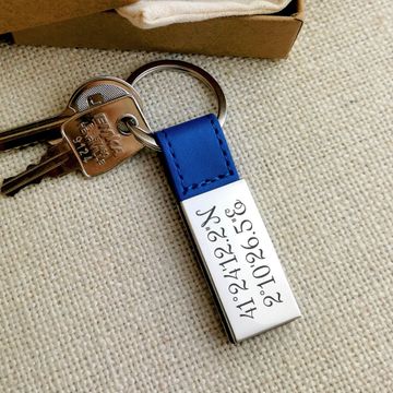 Porte-clé cuir bleu personnalisé - 0839