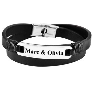 Bracelet cuir noir multi-tours personnalisé - 2038