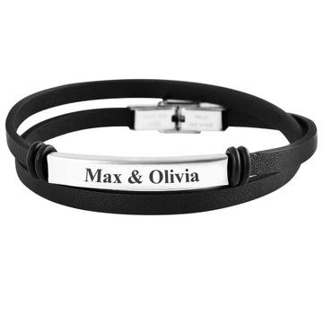 Bracelet cuir noir multi-tours personnalisé - 2041