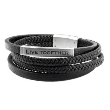 Bracelet cuir noir personnalisé - 2193