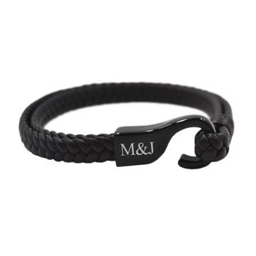 Bracelet cuir noir personnalisé - 2402