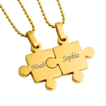 Duo pendentif puzzle doré personnalisable - 2377