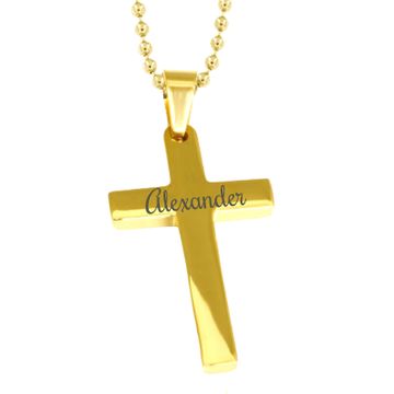 Pendentif croix acier doré personnalisé - 2054