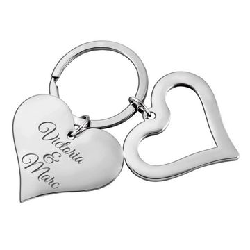 Porte clé double coeur en acier - 2518