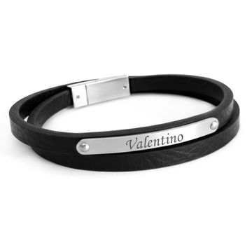 Bracelet cuir noir multi-tours personnalisé - 2212