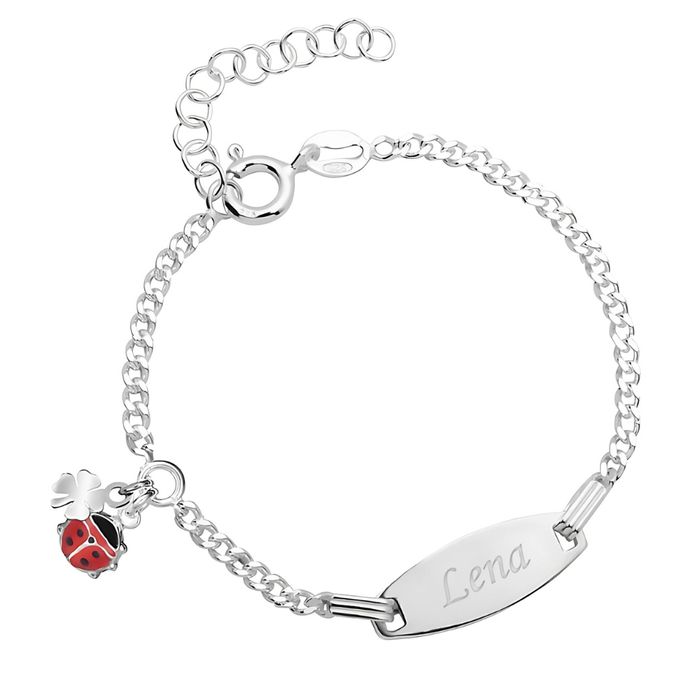 Gourmette argent coccinelle et trèfle personnalisée 2767