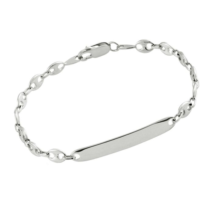 Bracelet Identité Gravé Grain De Café - Argent Massif 925, Longueur 18 Cm - Marque Bijouxia