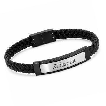 Bracelet cuir tressé noir personnalisé - 2506