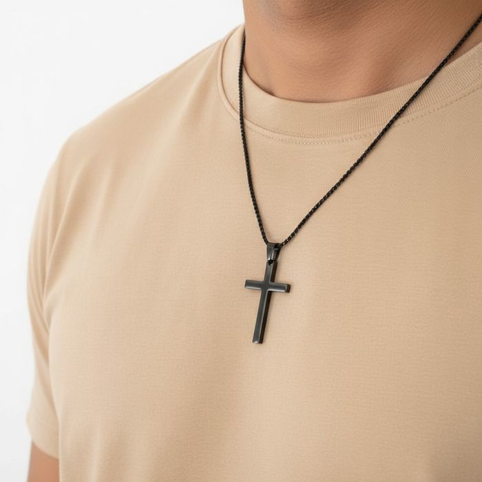 Pendentif Croix En Argent Sterling Et Onyx Noir - Filigrane Deux Faces, Neuf Avec étiquettes