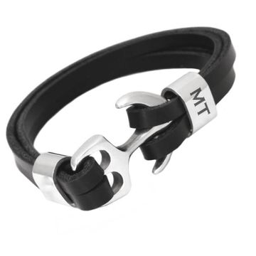 Bracelet cuir ancre noir personnalisé -1870