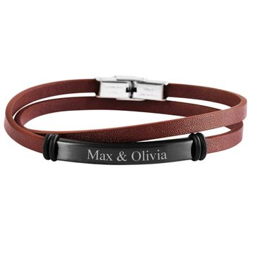 Bracelet cuir marron multi-tours personnalisé - 1970