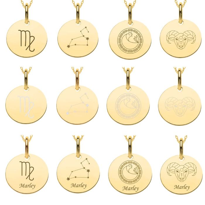 Pendentif Zodiaque Rond Plaqué Or - Diamètre 19,5 Mm - Neuf Sans Emballage - Thème Astral
