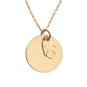 Collier médaille feuille plaqué or personnalisé - 2581