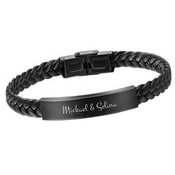 Bracelet cuir noir tressé personnalisé - 2664