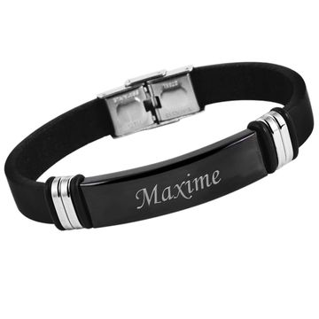 Bracelet cuir noir personnalisé - 2092