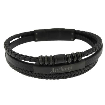 Bracelet cuir noir personnalisé - 2328