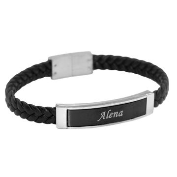 Bracelet cuir tressé noir personnalisé - 2505