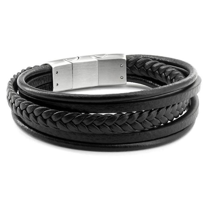 Bracelet acier motif rond avec diamant noir 1 mm
