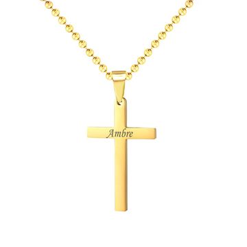 Pendentif croix acier doré personnalisé - 2054