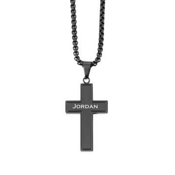 Chaîne pendentif croix en acier noir personnalisé - 2480