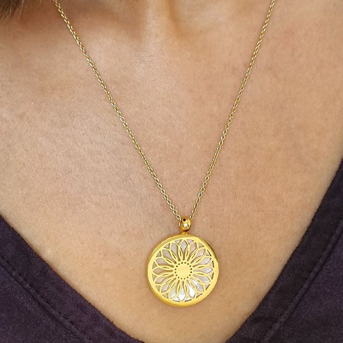 Collier en argent rhodié chaîne avec pendentif rond Nacre véritable véritable 40+5cm