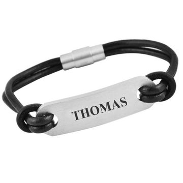 Bracelet cuir noir personnalisé - 1742