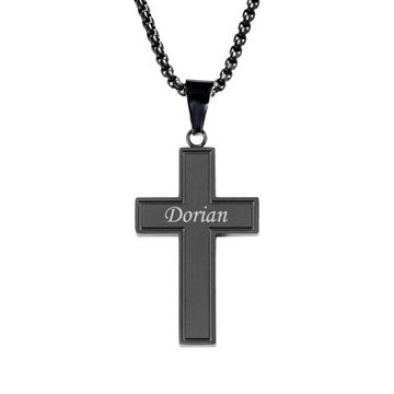 Chaîne pendentif croix en acier noir personnalisé - 2480