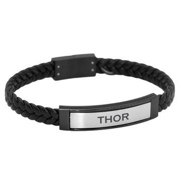 Bracelet cuir tressé noir personnalisé - 2506