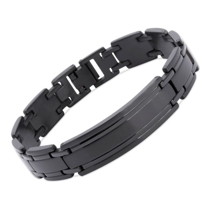 Bracelet acier motif rond avec diamant noir 1 mm