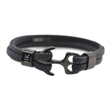 Bracelet cuir ancre noir personnalisé - 2209