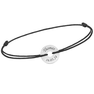 Bracelet cordon disque argent personnalisé - 2131
